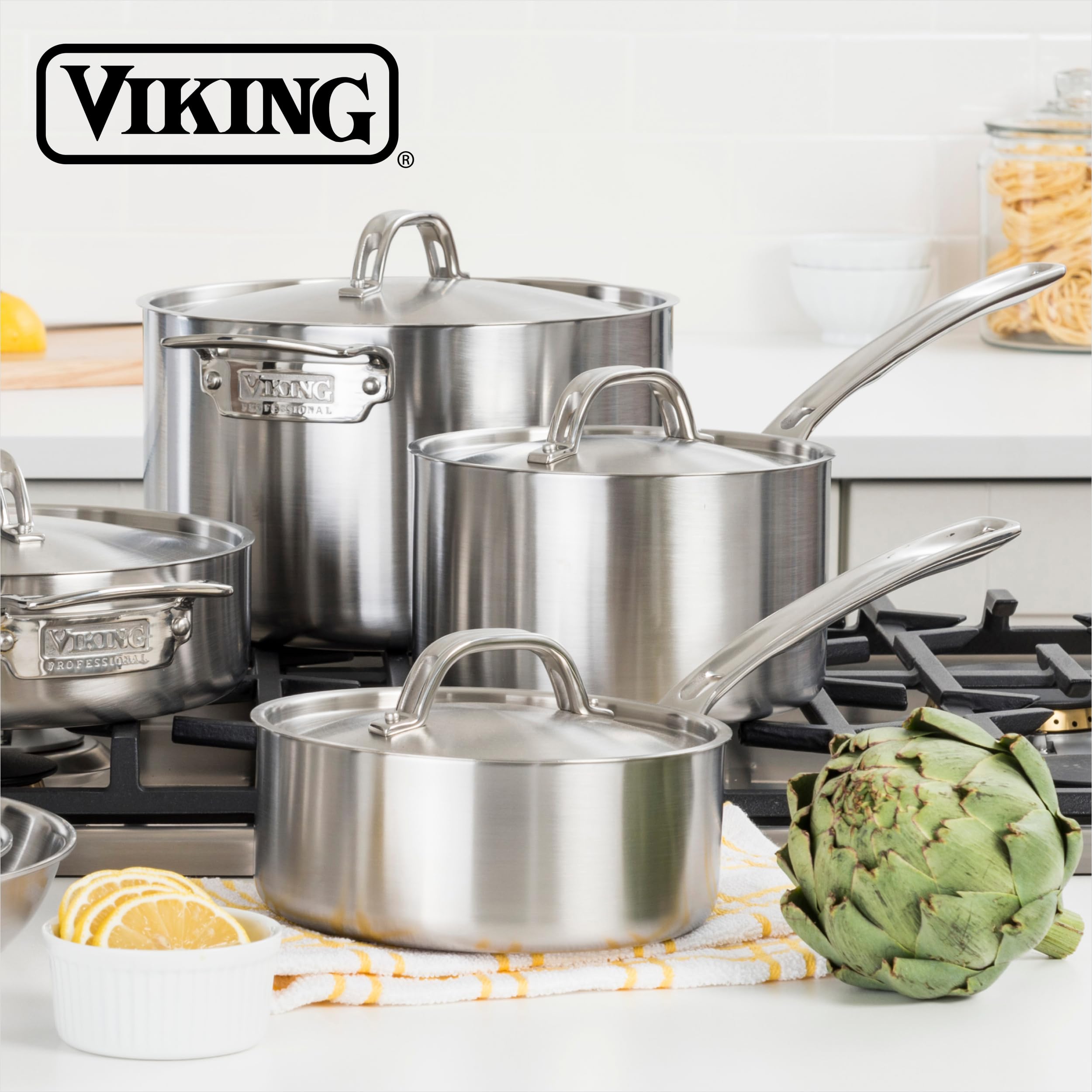 Viking 両手鍋 Amazon | バイキング 専門 5 層 鍋 、 3 クォート、 シルバー し